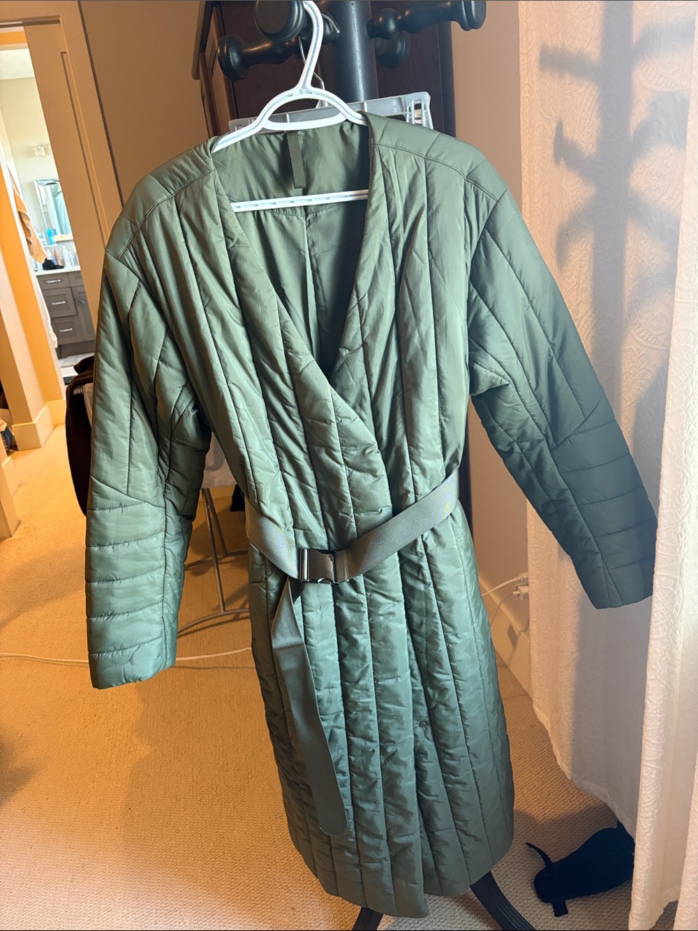 Quilted Olive Green Wrap Robe with Belt - Women's Robe